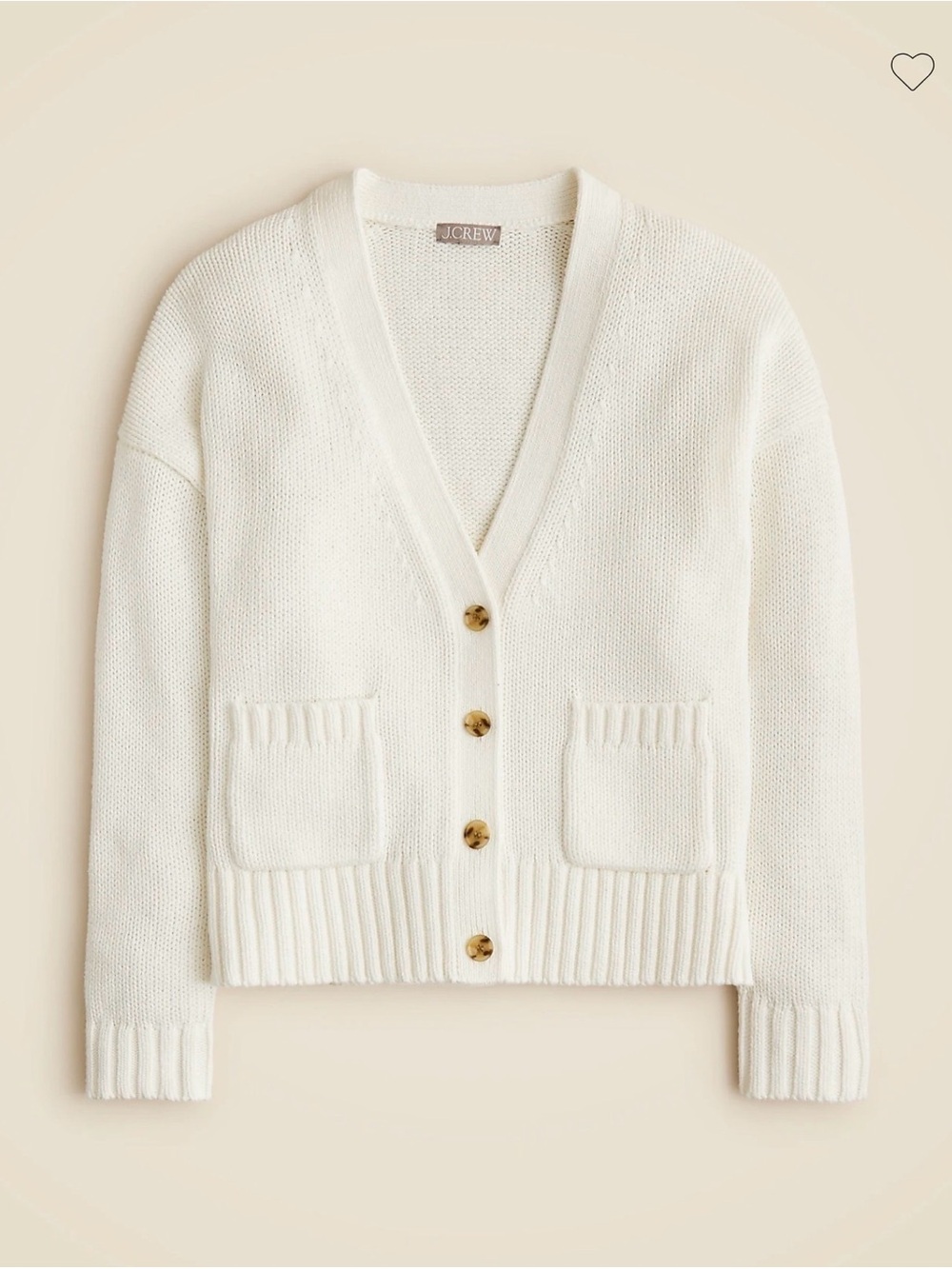 NWT J. Crew Cotton Heritage Relaxed Cardigan - Ivory